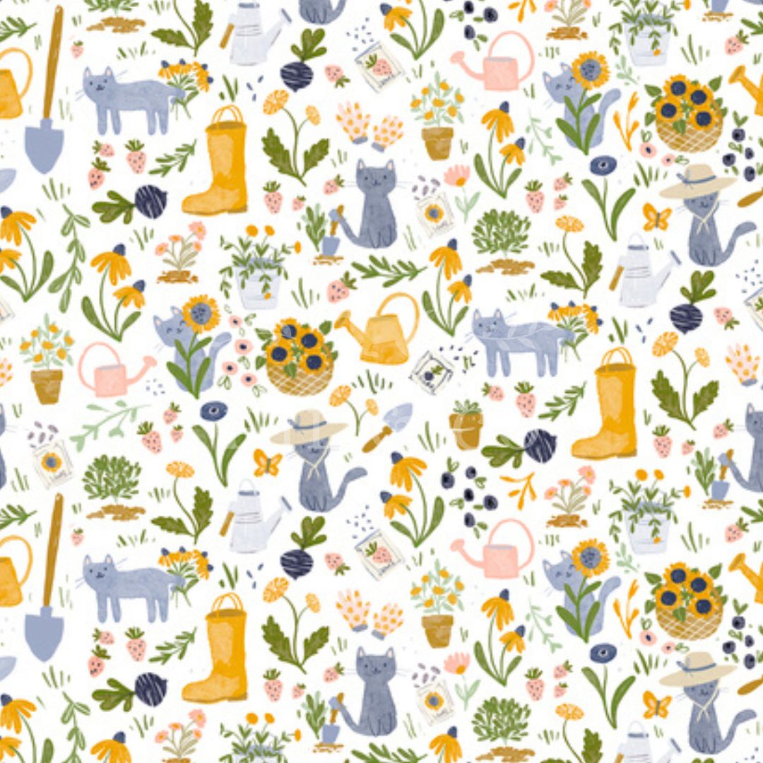 Gardening Cats Scrub Cap (White)