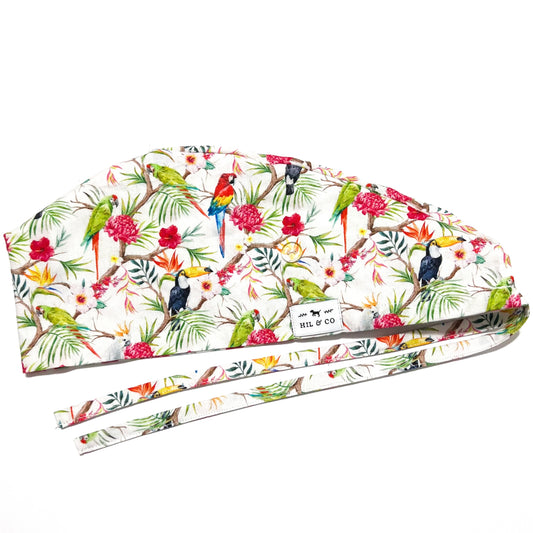 Tropical Birds Scrub Cap (White)